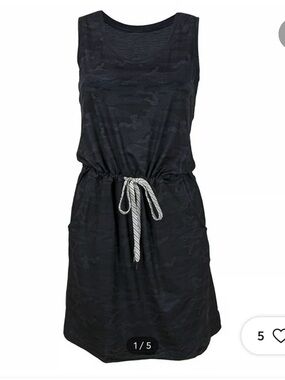 Casual Black Drawstring Midi Dress with Pockets